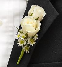 All White Spray Roses Boutonnerre