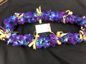 Blue Orchid Lei with Ribbons