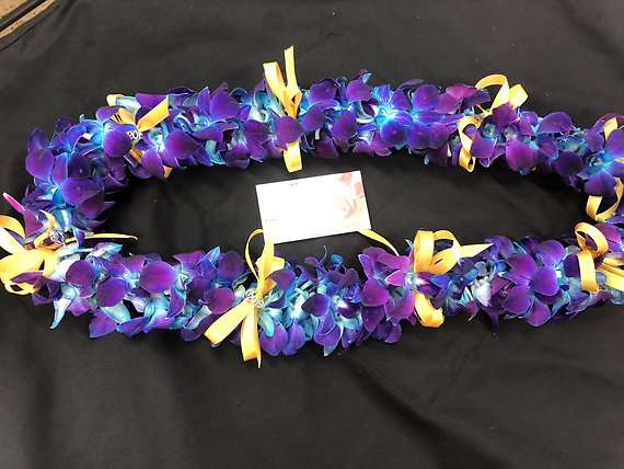 Blue Orchid Lei with Ribbons