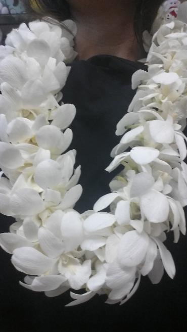 White Traditional double orchid Lei
