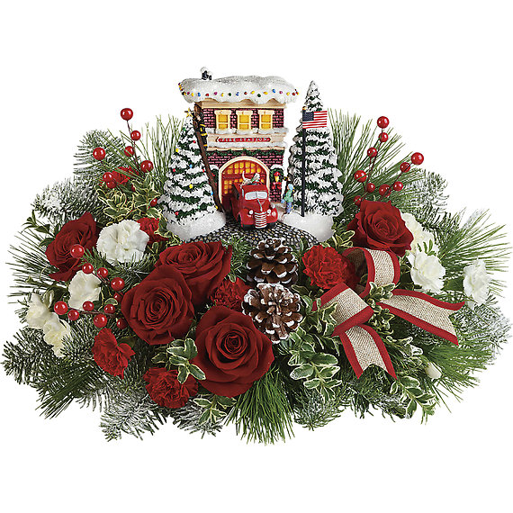 Thomas Kinkade&#039;s Festive Fire Station Bouquet