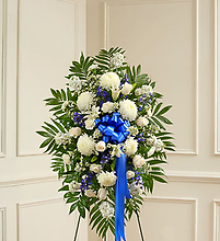 Deepest Sympathies Blue &amp; White Standing Spray