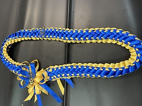 Double ribbon lei - blue/gold