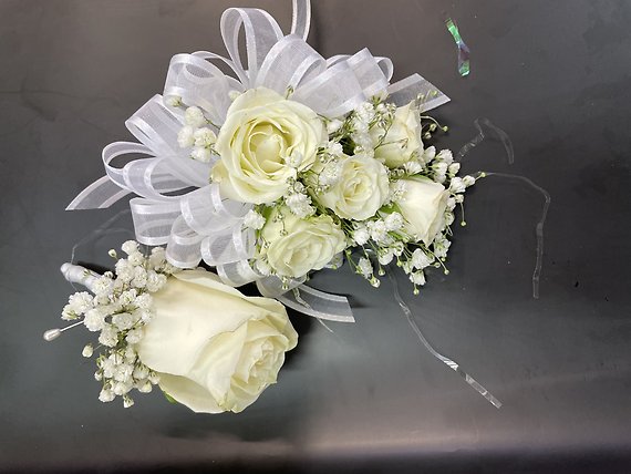 White Rose Corsage & Boutonniere