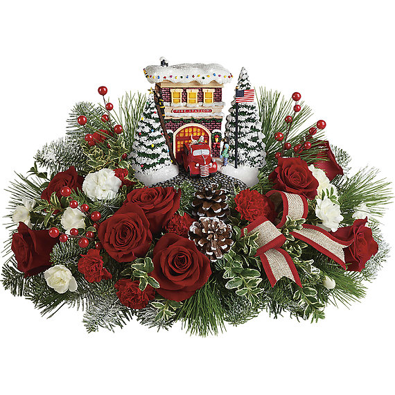 Thomas Kinkade&#039;s Festive Fire Station Bouquet