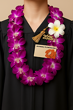 Purple orchid lei with silk plumeria