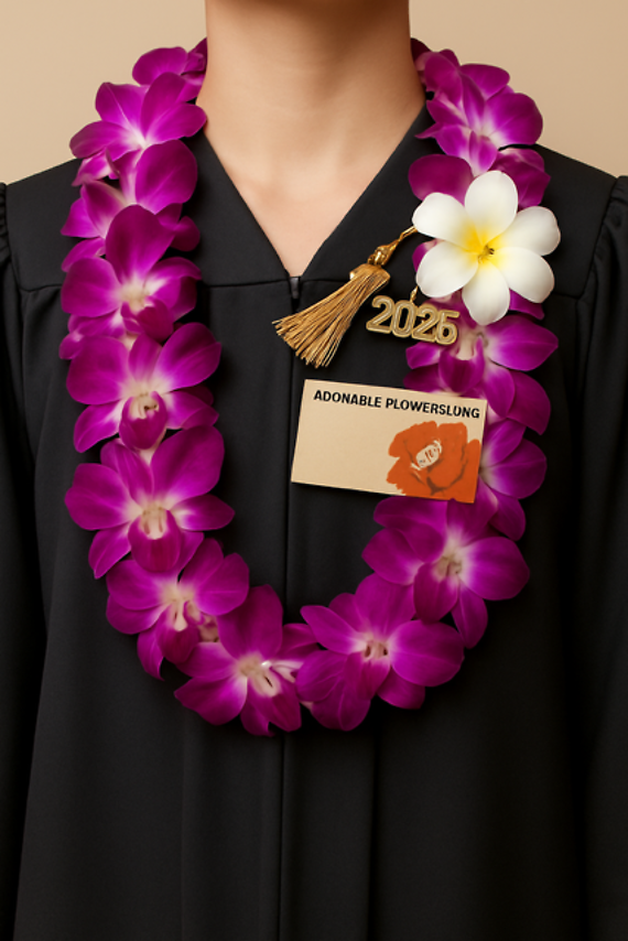 Purple orchid lei with silk plumeria