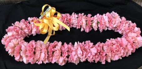 Carnation lei - pink with ribbon