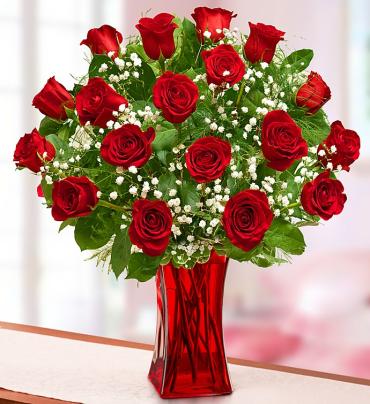 Blooming Loveâ„¢  Premium Red Roses in Red Vase