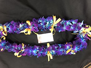 Blue Orchid Lei with Ribbons